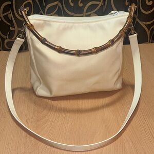 Gucci Cream Shoulder Bag with Bamboo Handle and Detachable Strap EUC